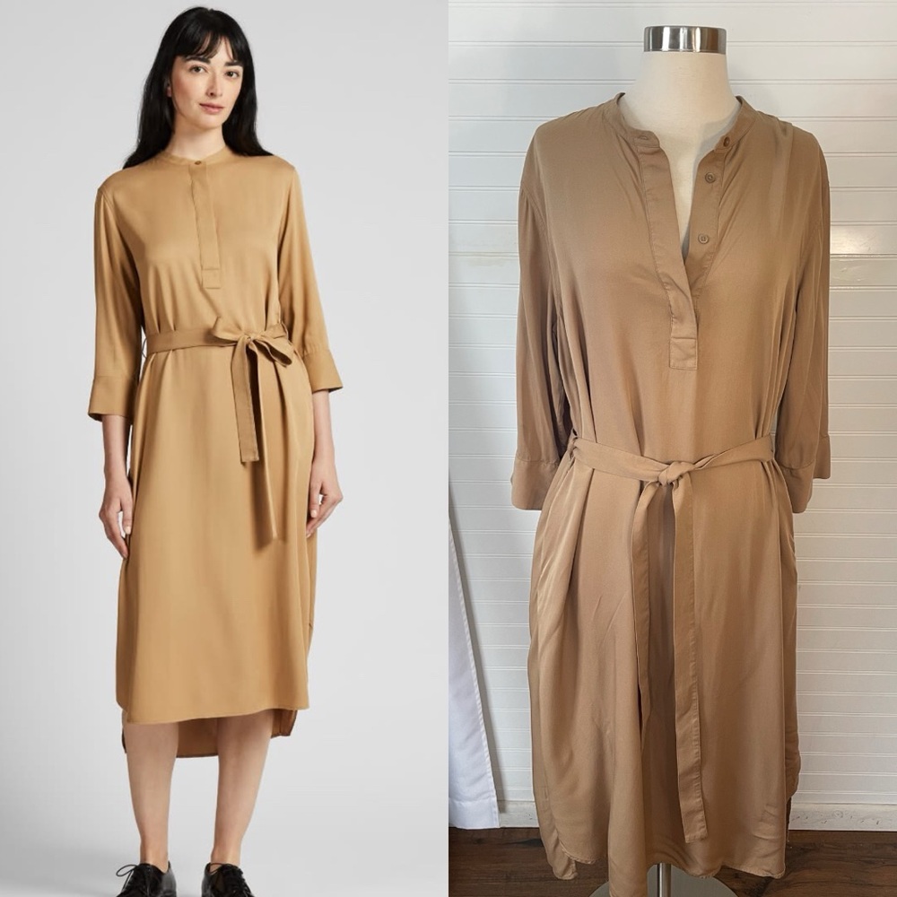 Uniqlo Tan Kakhi Belted Shirt Dress Size XL minimalist capsule wardrobe